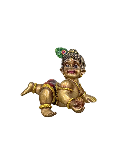 New Regular Crawling Krishna Idol Without Base-Length-2.5 Inches-Resin-Metallic Finish