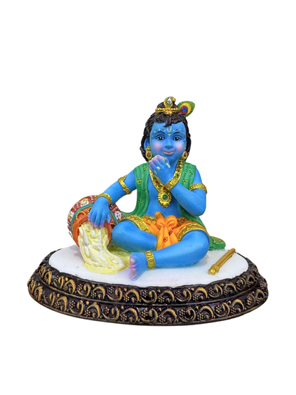 New Krishna Idol Eating Butter On Base-Height-4 Inches-Multioloured-Resin