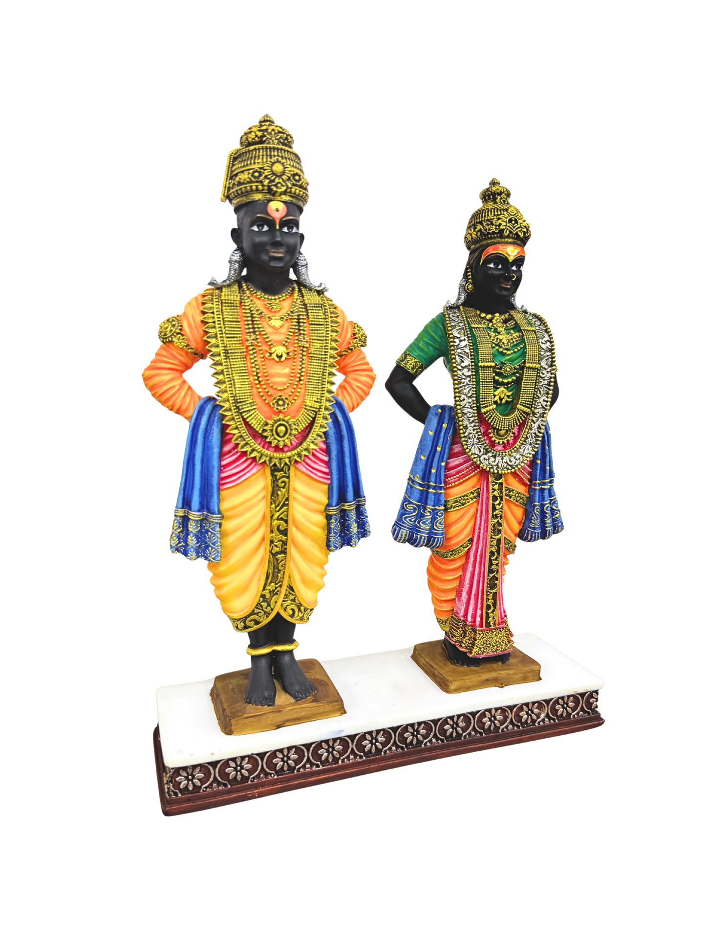 New Vitthal Rukmani Standing On Rectangular Base-Height-10 Inches-Multicoloured-Resin