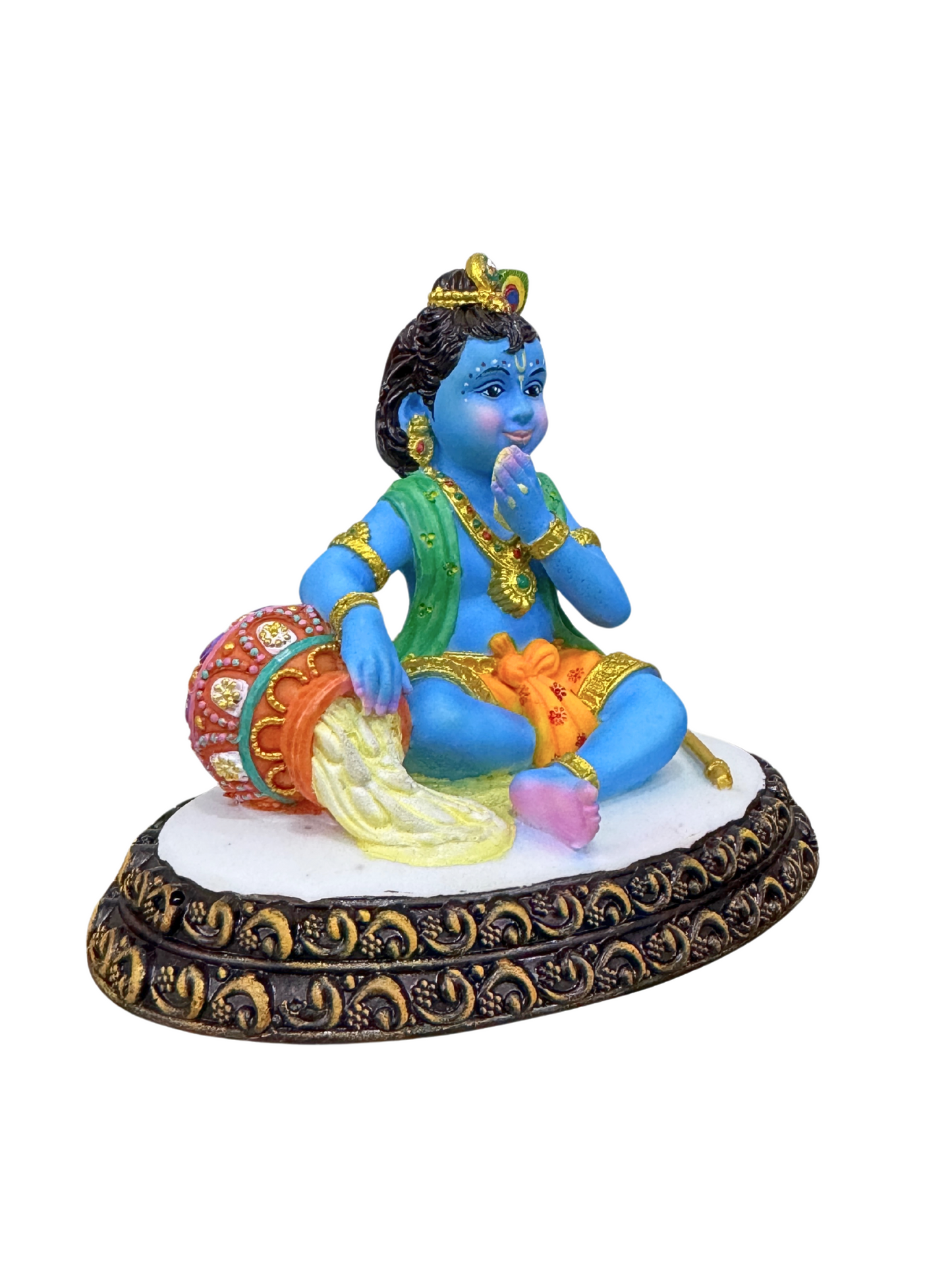 New Krishna Idol Eating Butter On Base-Height-4 Inches-Multioloured-Resin