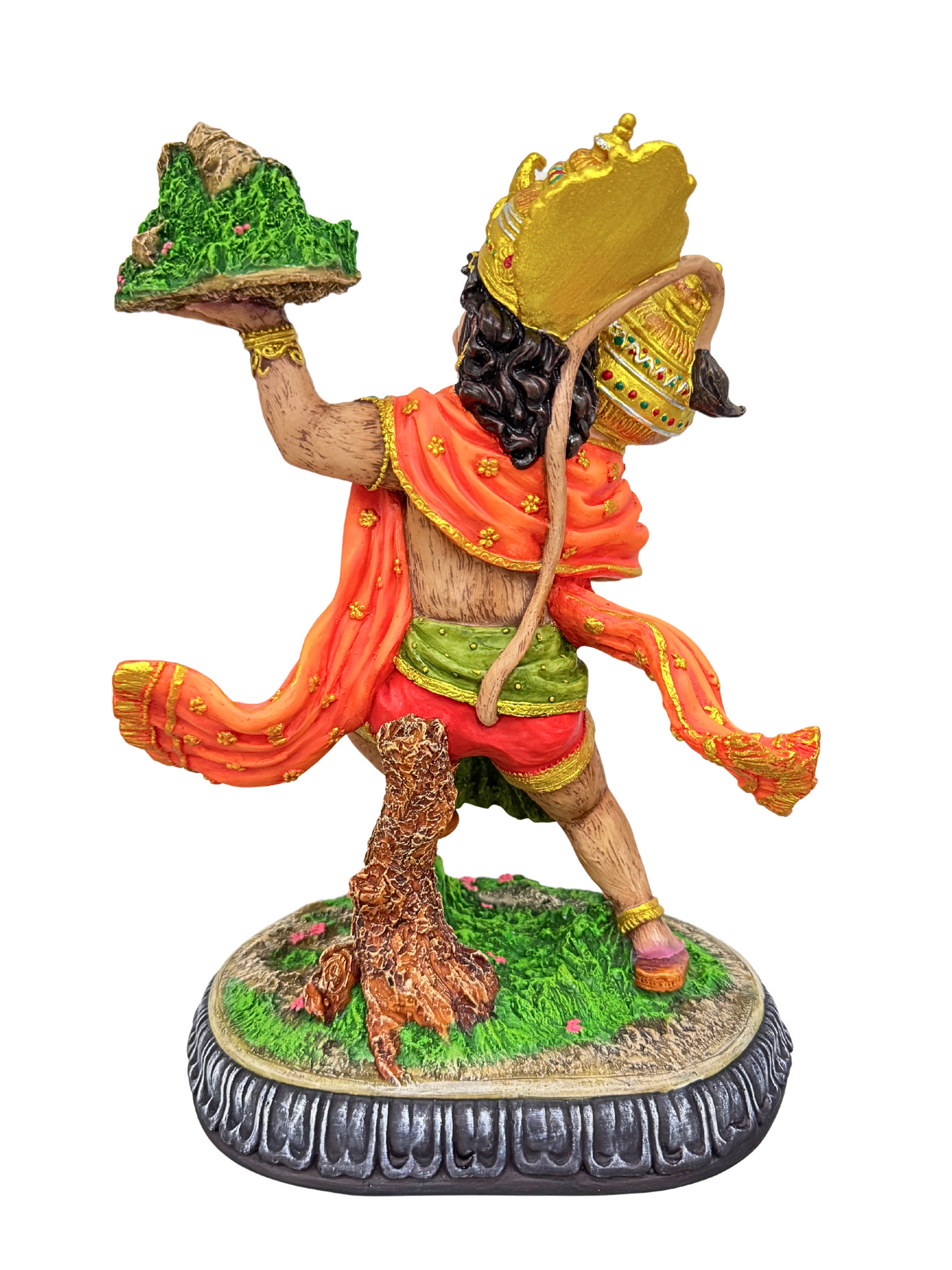 Large Standing Hanuman Idol Ji Holding Mountain With Herbs-Height-12 Inches-Multicoloured-Resin-Murti
