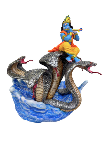 New Large Kaali Krishna Dancing On Snakes-Height-9 Inches-Multicolored