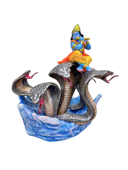 New Medium Kaalia Krishna Dancing On Snakes-Height-6 Inches-Multicolored