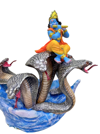 New Large Kaali Krishna Dancing On Snakes-Height-9 Inches-Multicolored