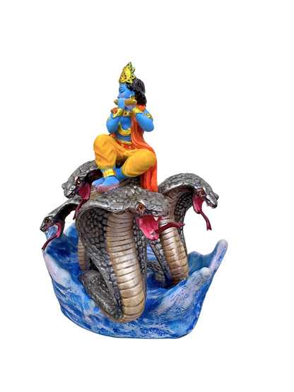 New Medium Kaalia Krishna Dancing On Snakes-Height-6 Inches-Multicolored