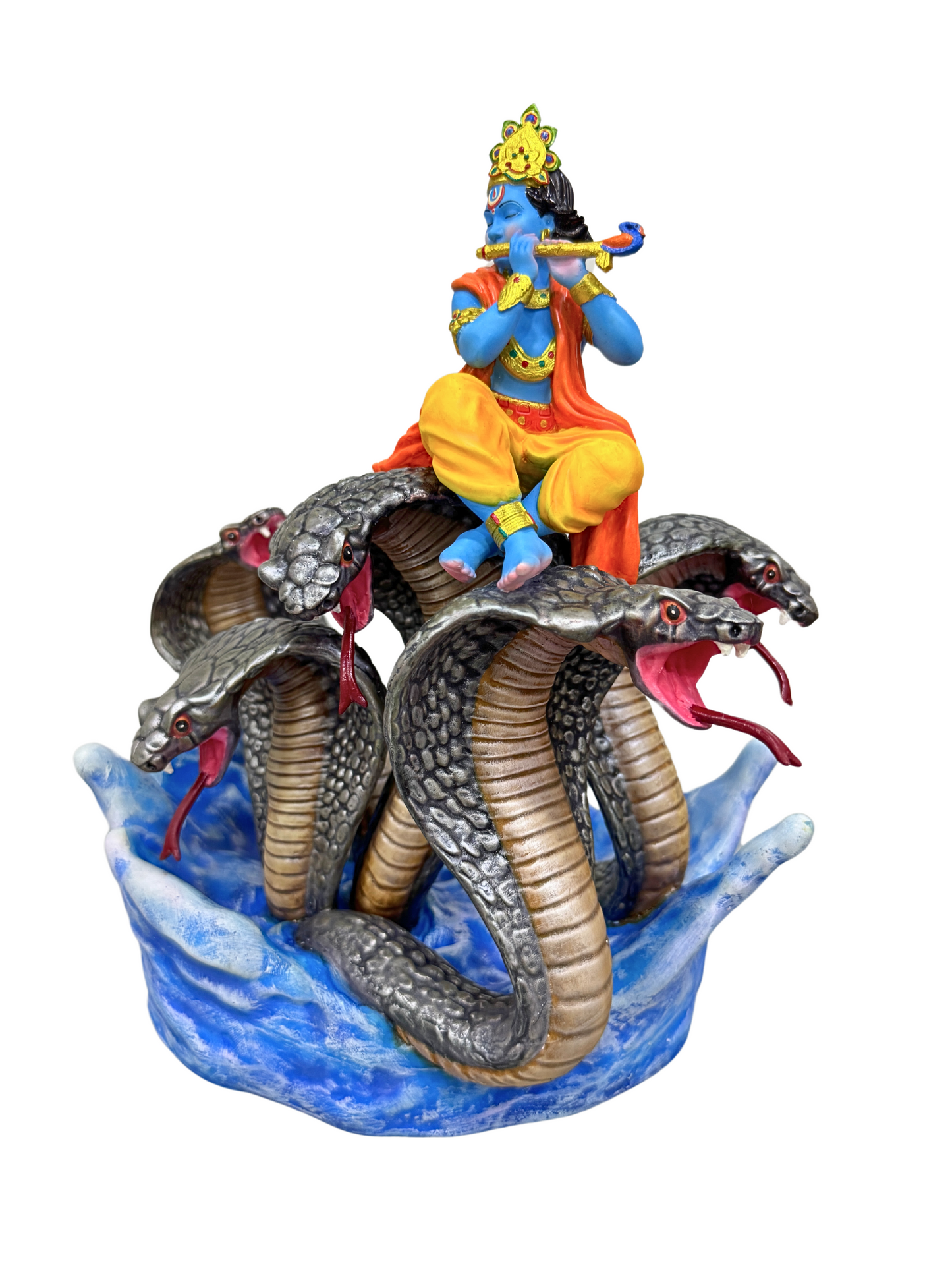Medium New Krishna Eating Butter From Pot-Height-7 Inches-Multicoloured-Resin