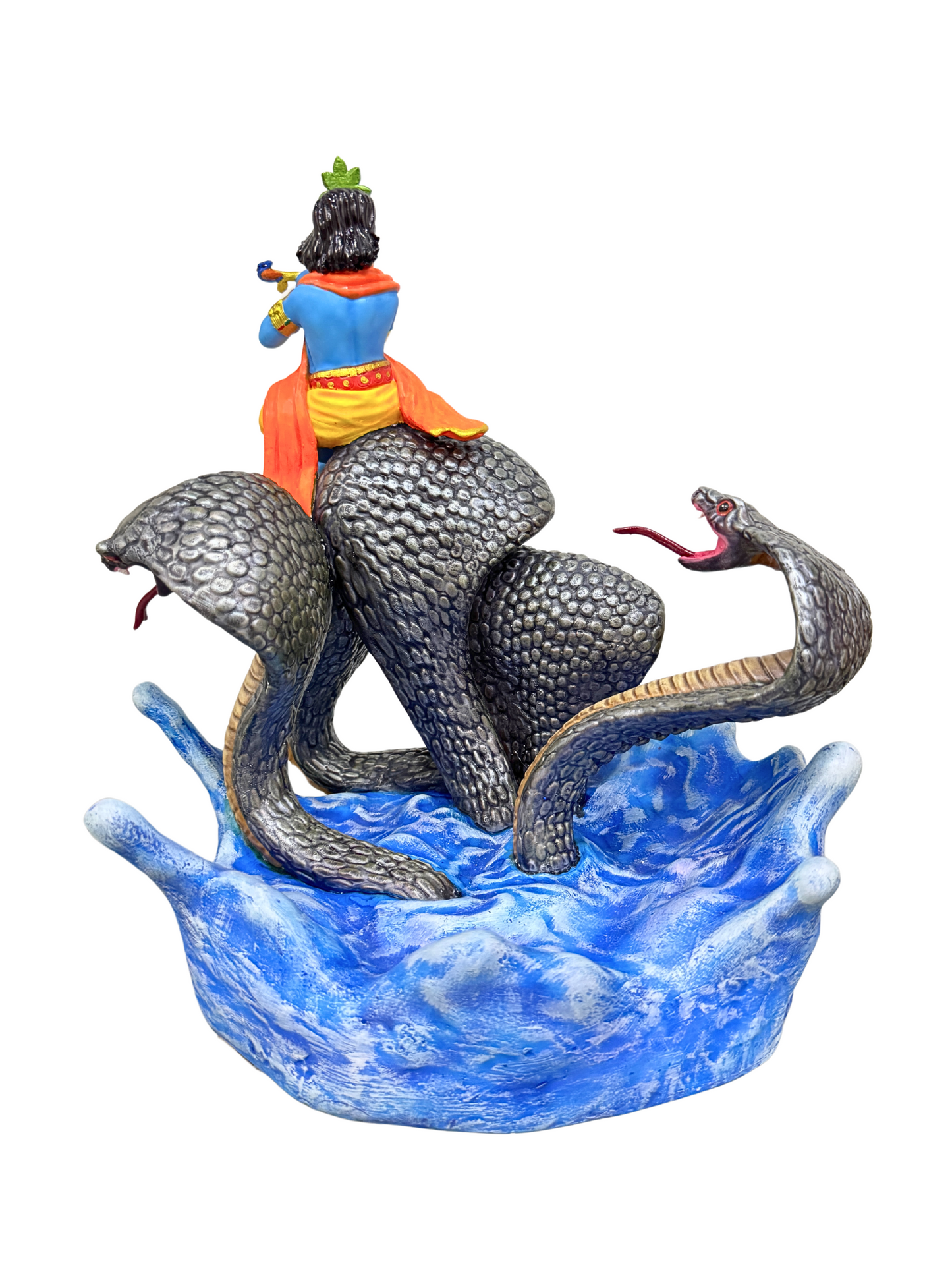 Medium Sitting Vishnu Laxmi On Snake Bed-Height-6 Inches-Multicoloured-Resin