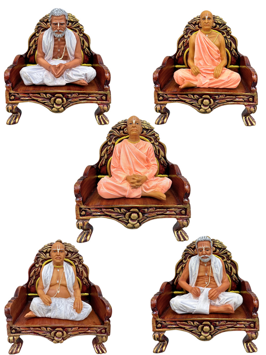Set of 5 Guru's Sitting On Sinhasan-Height-6 Inches-Multicoloured-Resin
