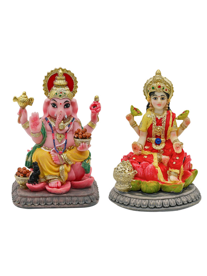New Set Of Laxmi Ganesh-3.5 Inches-Multicolored-Lakshmi Idol and Ganesha Idol
