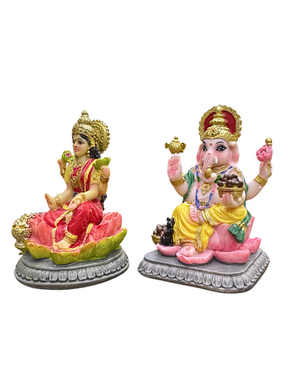 New Set Of Laxmi Ganesh-3.5 Inches-Multicolored-Lakshmi Idol and Ganesha Idol