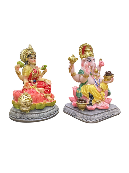 New Set Of Laxmi Ganesh-3.5 Inches-Multicolored-Lakshmi Idol and Ganesha Idol