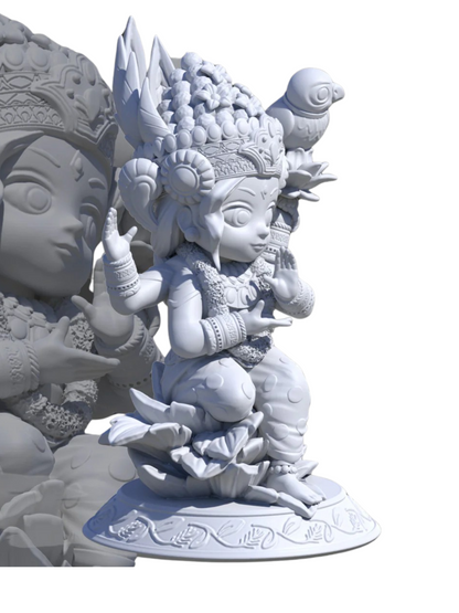Medium Sitting Tulsi Mata-Vrinda Devi-Cartoon Verson-Height-5 Inches-White-Resin
