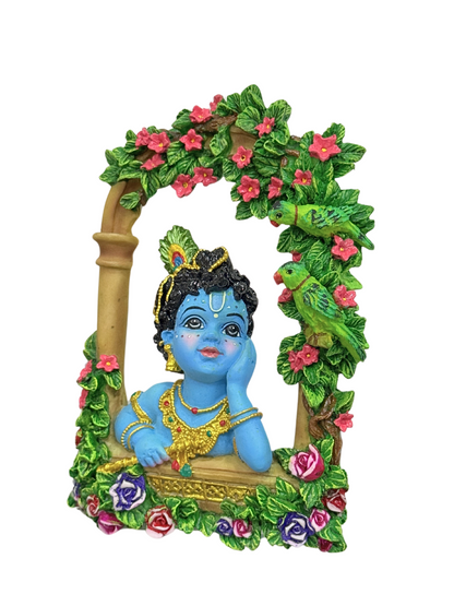 Big Baby krishna Idol On Balcony-Height-6 inches-Multicoloured-Resin-Wall Hanging