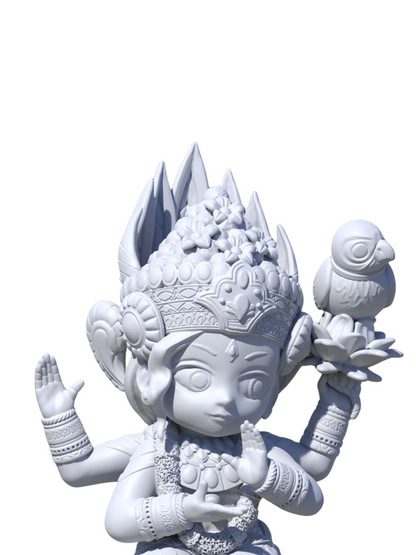 Medium Sitting Tulsi Mata-Vrinda Devi-Cartoon Verson-Height-5 Inches-White-Resin
