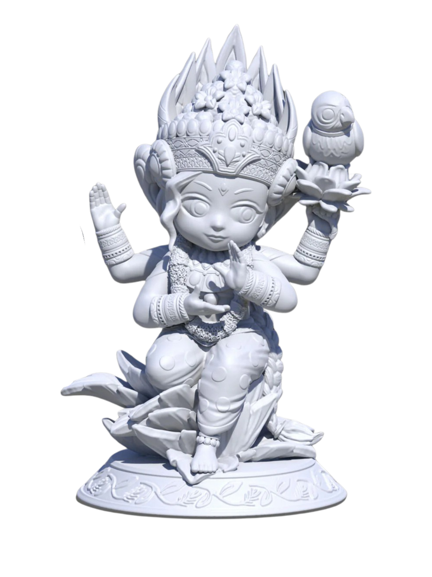 Regular Sitting Tulsi Mata-Vrinda Devi-Cartoon Version-Height-3 Inches-White-Resin