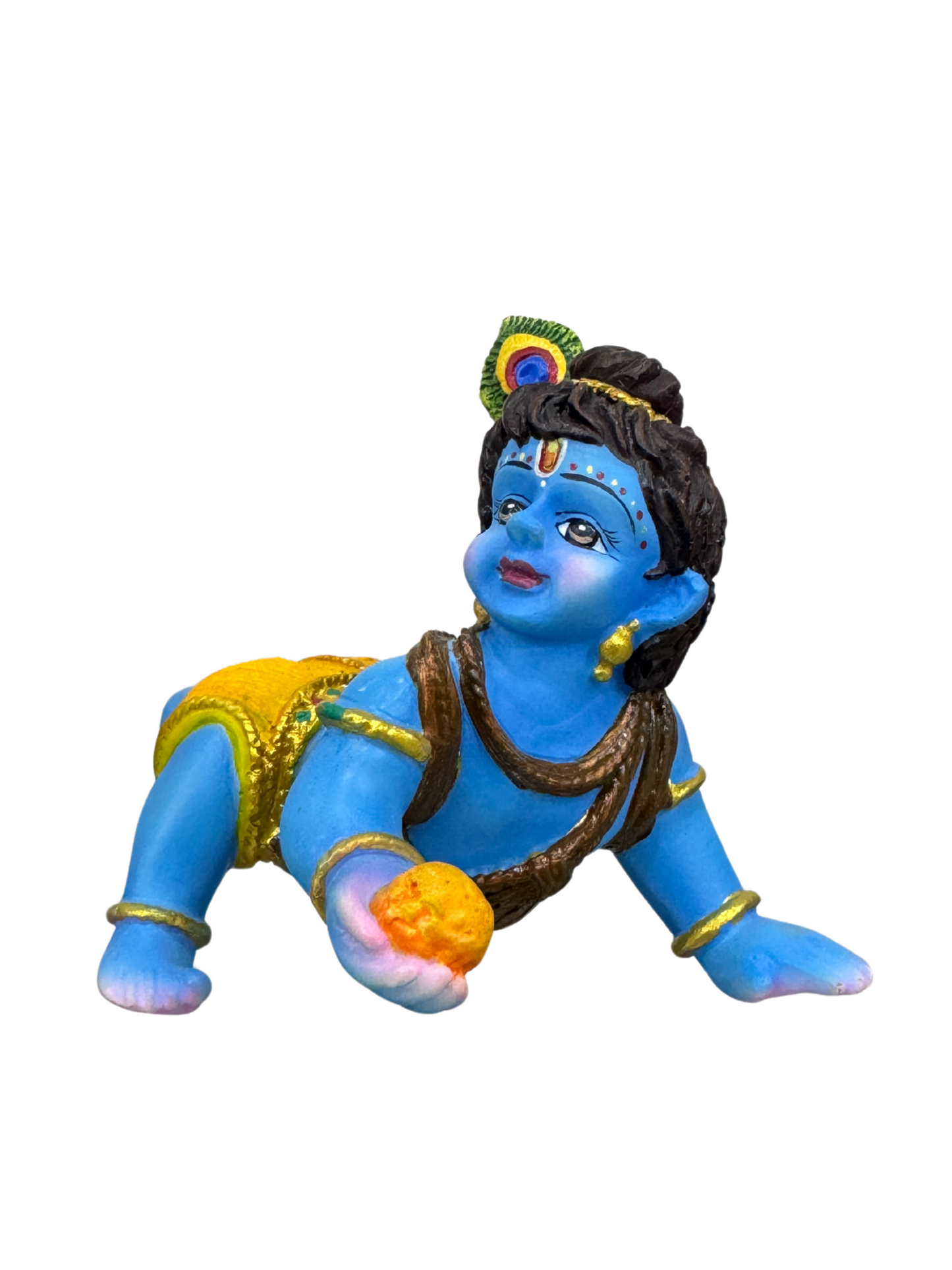 New Regular Crawling Krishna Idol Without Base-Length-2.5 Inches-Resin-Multicoloured Finish