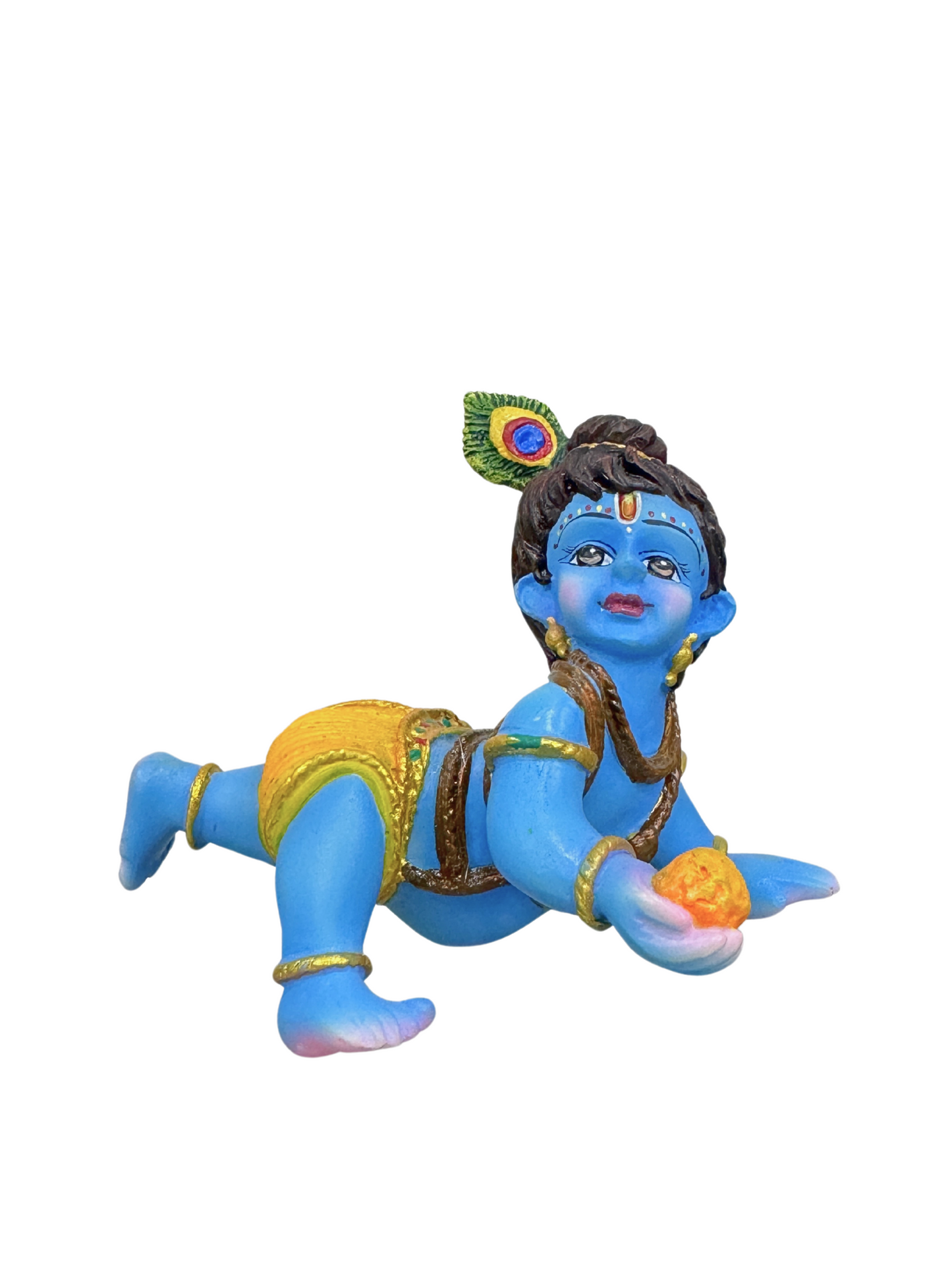 New Regular Crawling Krishna Idol Without Base-Length-2.5 Inches-Resin-Multicoloured Finish