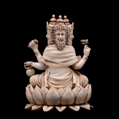 Brahma Dev Idol-Four Faced Figurine-Statue for Temple and Home Decor-Height-8 Inches-White Finish