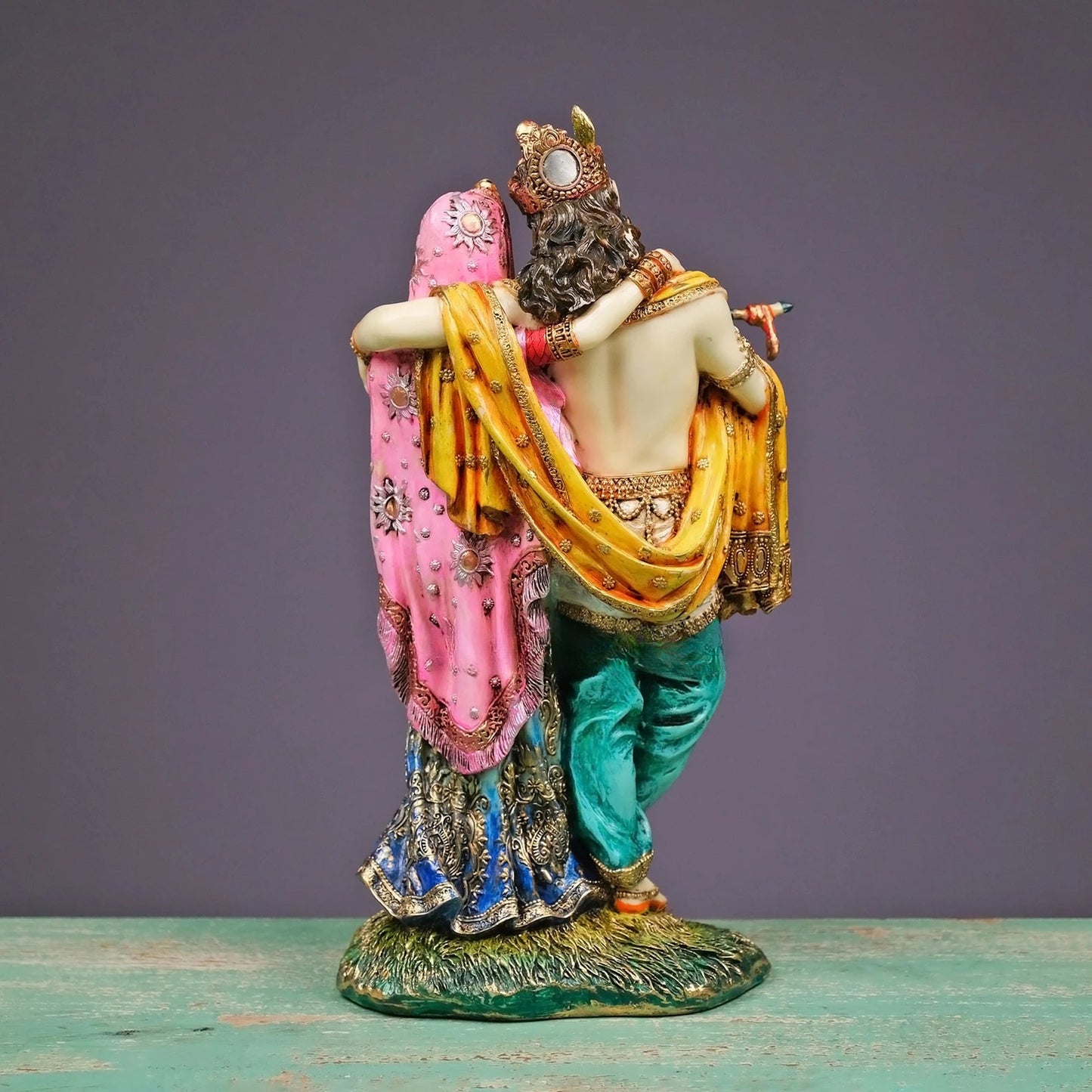 Radha Krishna Standing Holding Flute-Multicoloured-Height-6 Inches-Resin-Krishna Murti For Temple