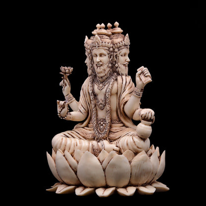 Brahma Dev Idol-Four Faced Figurine-Statue for Temple and Home Decor-Height-8 Inches-White Finish