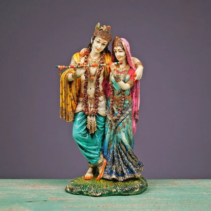 Radha Krishna Standing Holding Flute-Multicoloured-Height-6 Inches-Resin-Krishna Murti For Temple