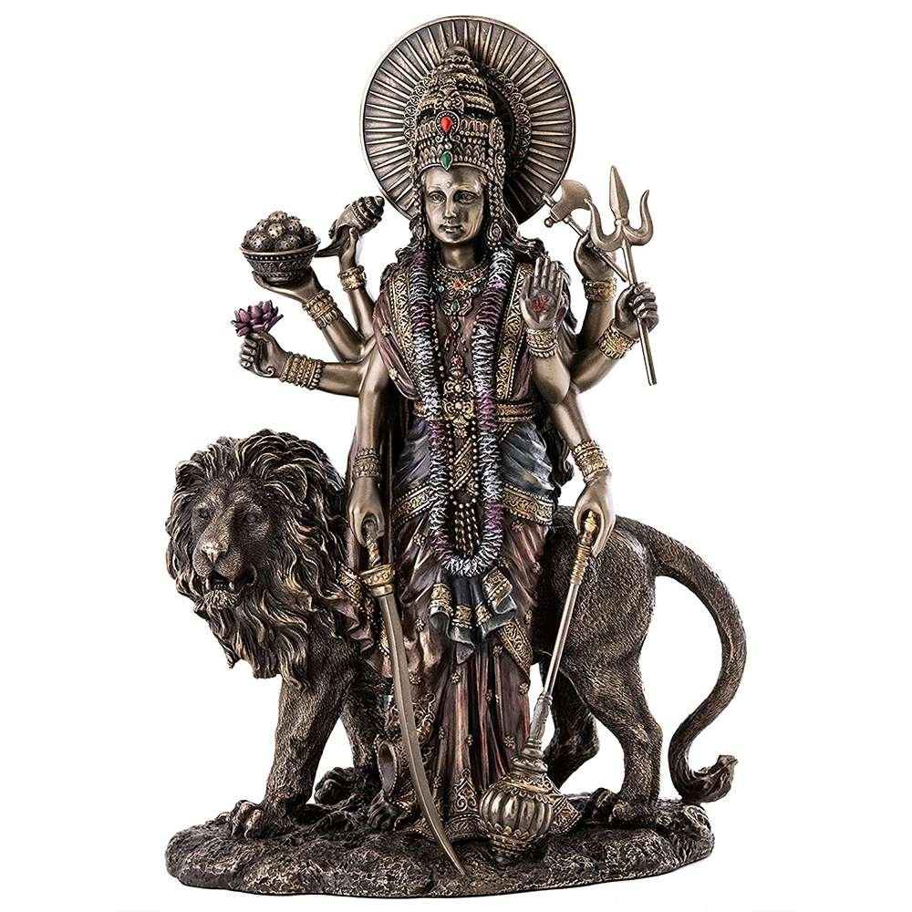 New Big Beautiful Standing Durga Besides Lion-Height-12 Inches For Home Decoration -Metallic-Resin