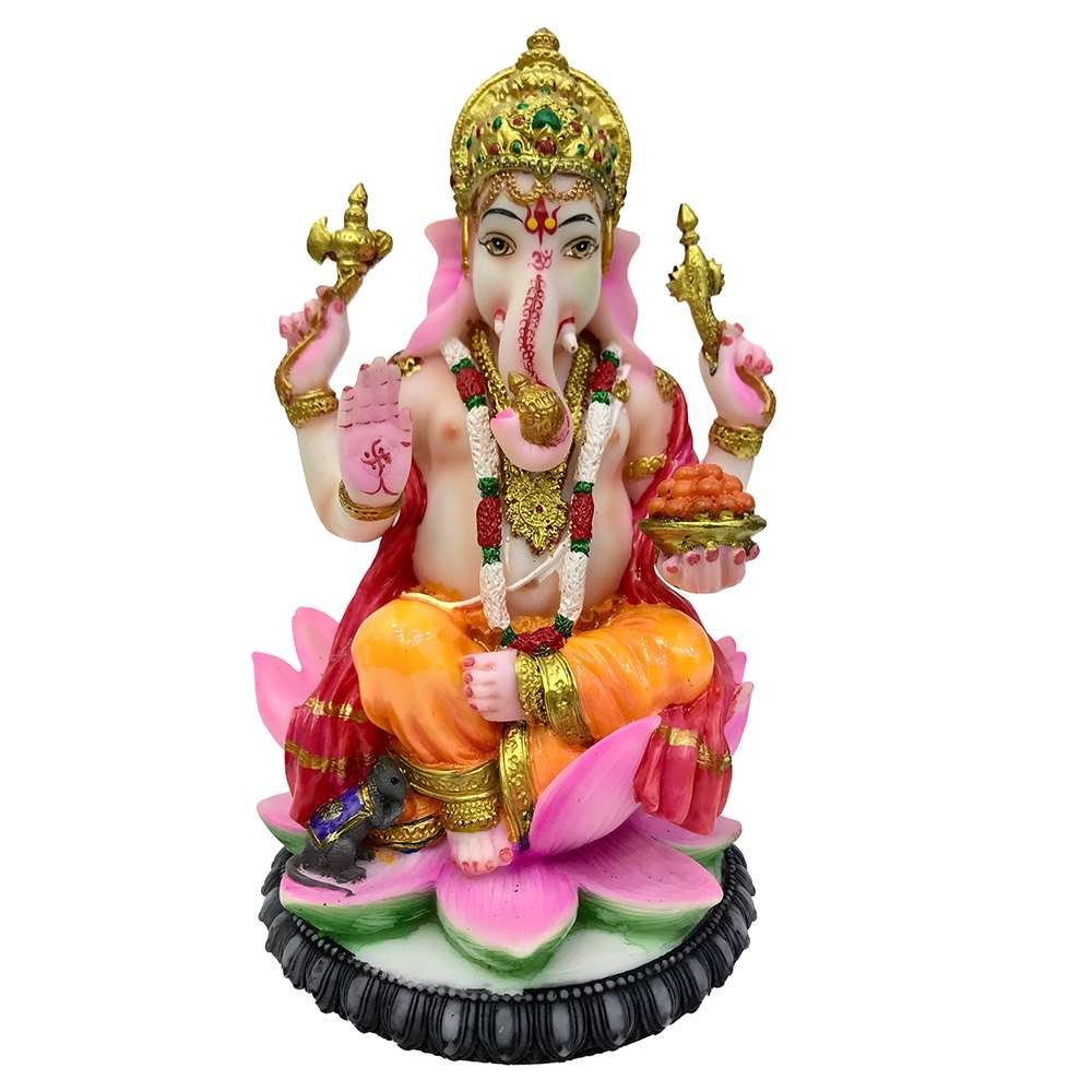 New Big Beautiful Sitting Ganesh For Home Decoration-Height-7 inches-Multicolour-Resin