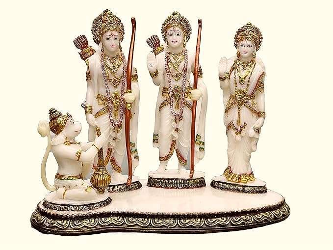 Polyresin & Marble Material Made in India Hand Carved Ram Darbar Murti/Statue/Idol Antique Finish, Height-8 Inches, Multicolour
