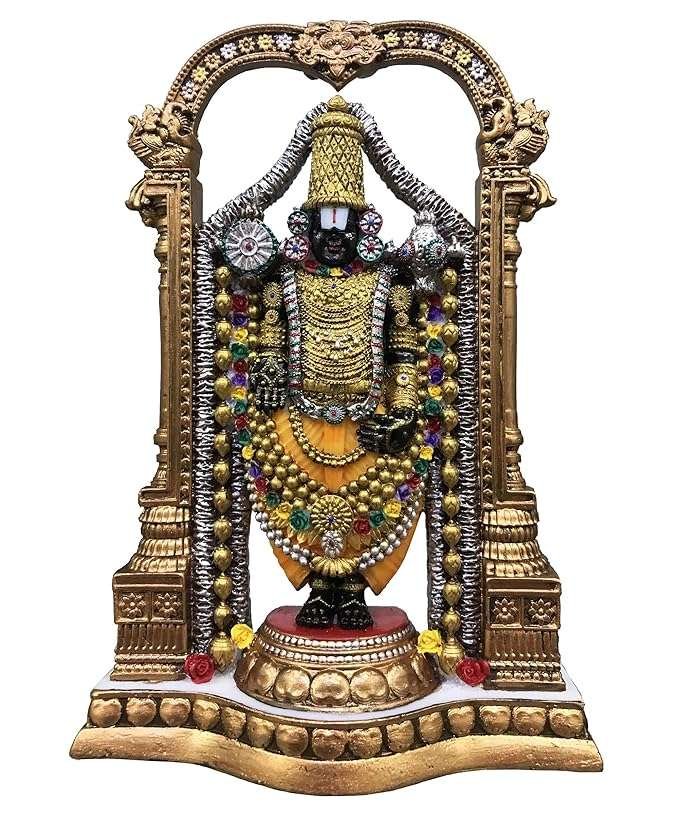 4D Lord Balaji Murti/Idol/Statue (Venkateswar) Coloured,Height-8.5 Inches,Material-Polyresin & Marble, Made in India
