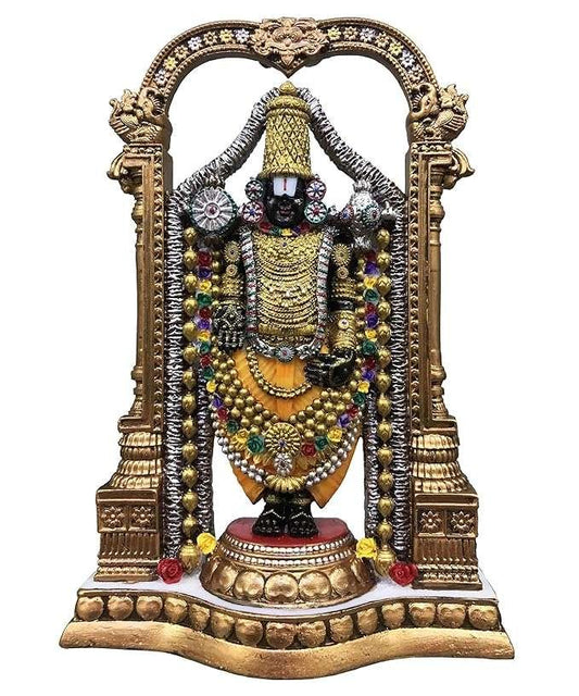 4D Lord Balaji Murti/Idol/Statue (Venkateswar) Coloured,Height-8.5 Inches,Material-Polyresin & Marble, Made in India