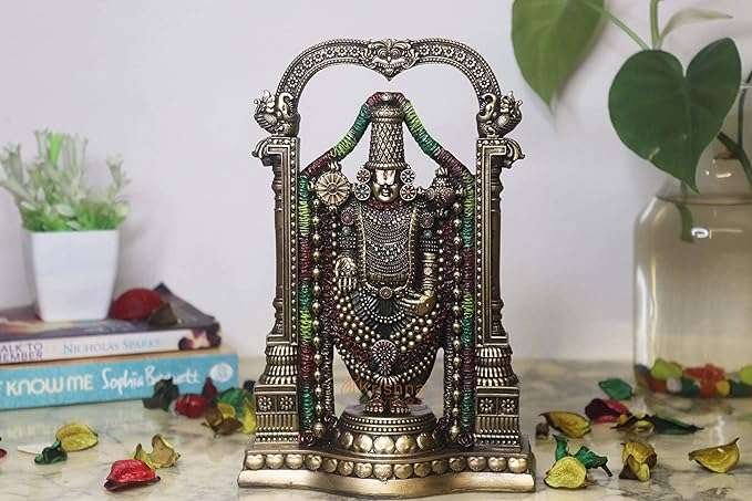 Polyresin and Marble 4D Lord Balaji Murti (8.5 inches), Multicolour