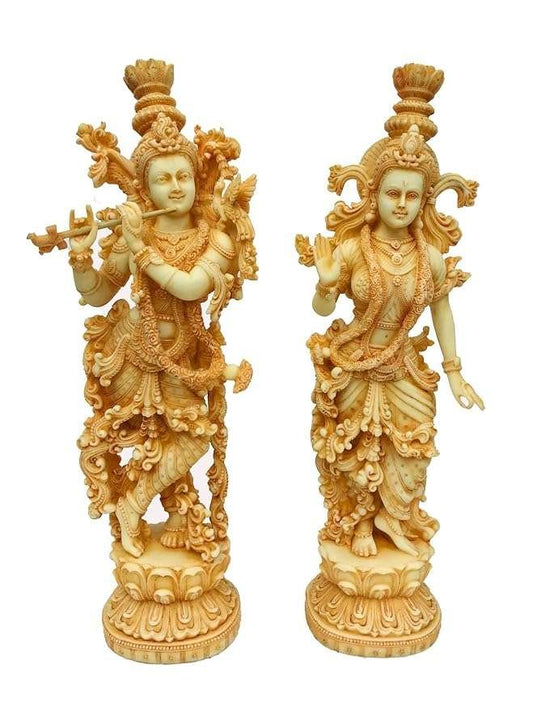 New 4D Full Carved Radha Krishna Pair Murti/Idol/Statue- Coloured,Height-15 Inches, Material-Polyresin & Marble, Made in India