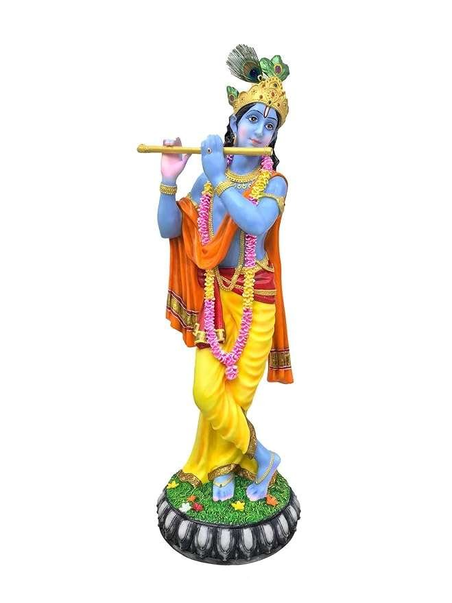 Large Krishna with Flute Murti/Idol/Statue-Coloured,Height-24 Inches,Material-Polyresin & Marble,Made in India