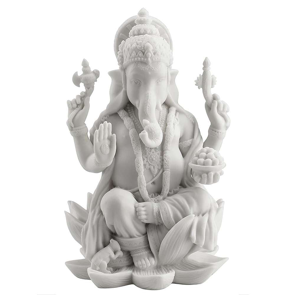 New Big Beautiful Sitting Ganesh For Home Decoration-Height-7 inches-Marble White-Resin