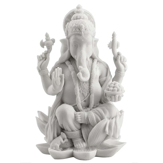 New Big Beautiful Sitting Ganesh For Home Decoration-Height-7 inches-Marble White-Resin
