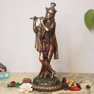New Big Beautiful Standing Krishna Playing Flute (Slim Body) For Home Decoration-Height-12 Inches-Metallic-Resin