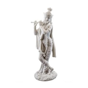 New Big Beautiful Standing Krishna Playing Flute (Slim Body) For Home Decoration-Height-12 Inches-Marble White-Resin