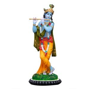 New Big Beautiful Standing Krishna Playing Flute (Slim Body) For Home Decoration-Height-12 Inches-Marble White-Resin
