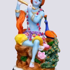 Handcrafted Krishna Idol Playing Flute-Height-4.5 Inches-Multicolour-Resin