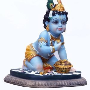 Handcrafted Baby Krishna On Knees-Height-4 Inches-Multicolour-Resin