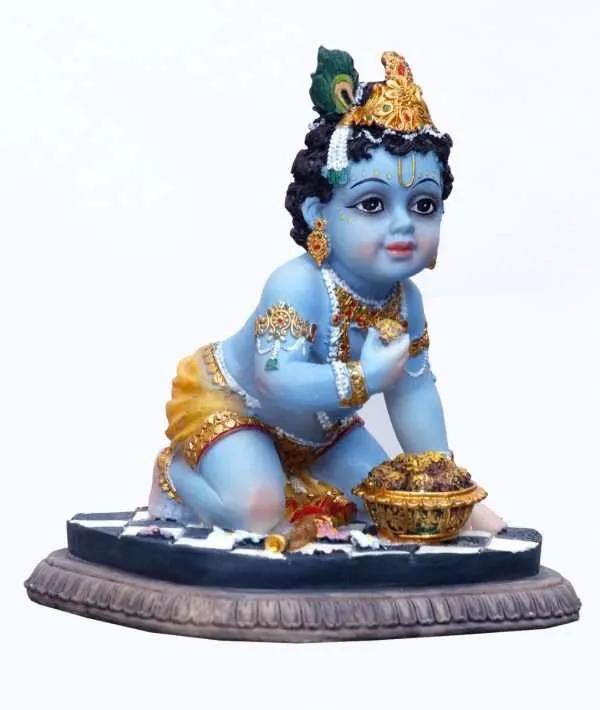 Handcrafted Baby Krishna On Knees-Height-4 Inches-Multicolour-Resin