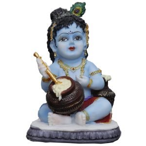 New Handcrafted Maakhan Chor Baby Krishna with Maakhan/Butter Pot-Height-5.5″-Resin-Multicolour
