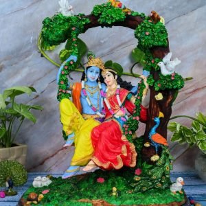 Handcrafted Very Large Beautiful Radha Krishna Idol Swinging On A Tree-Height-20.5-Multicolour-Resin