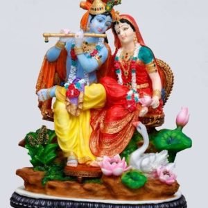 Handcrafted Regular Sitting Radha Krishna Idol On Chair-Height-4 Inches-Resin-Multicolour