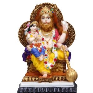 Handcrafted Medium Narasimha Dev Sitting with Prahalad On Chair-Height-5 Inches-Multicolour-Resin