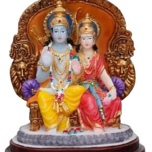 Handcrafted Beautiful Ram and Sita Blessing Pose On Chair Idol – Height-4.5 Inches-Multicoloured-Resin