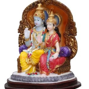 Handcrafted Beautiful Ram and Sita Blessing Pose On Chair Idol – Height-4.5 Inches-Multicoloured-Resin