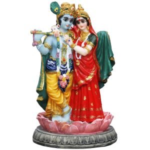 Handcrafted Beautiful Radha Krishna Idol Standing On Base for Home Decoration-Height-4 Inches-Multicoloured-Resin