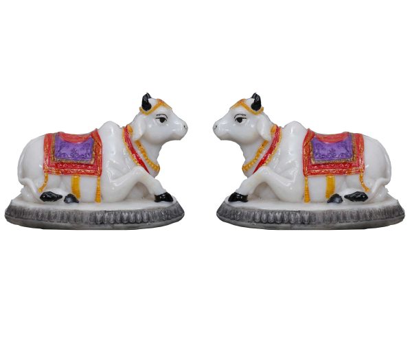Handcrafted Small Cute Pair of Cows Idol for Home Decoration-Height-3 Inches-Multicoloured-Resin