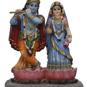 Handcrafted Cute Radha Krishna Standing On Base for Home Decoration-Height-6 inches-Multicolour-Resin